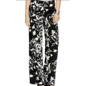 Ralph Lauren Black & White Floral Wide-Leg Jumpsuit Pants